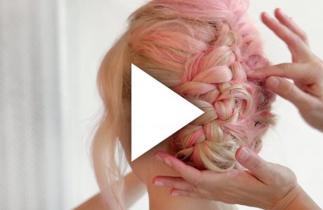 Braided hair-do with pink extensions and color bug by Kevin Murphy